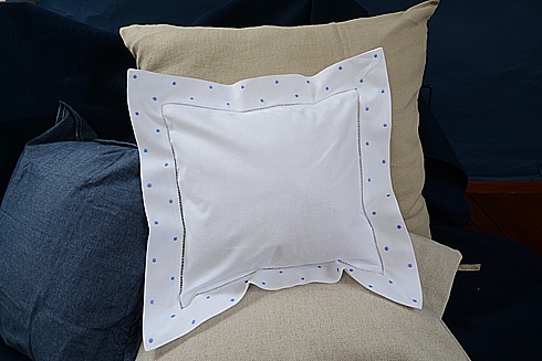 Square Hemstitch Baby Pillow 12"x12" French Blue Swiss Polka Dot